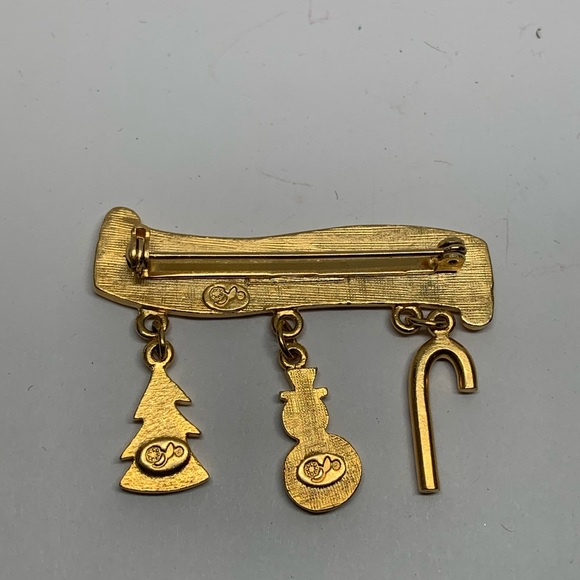 VTG Oops A Daisy Christmas Gold Tone Bar Pin Brooch With Charms - Picture 3 of 5